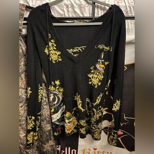 Vintage ed hardy hooded bedazzled long sleeve
